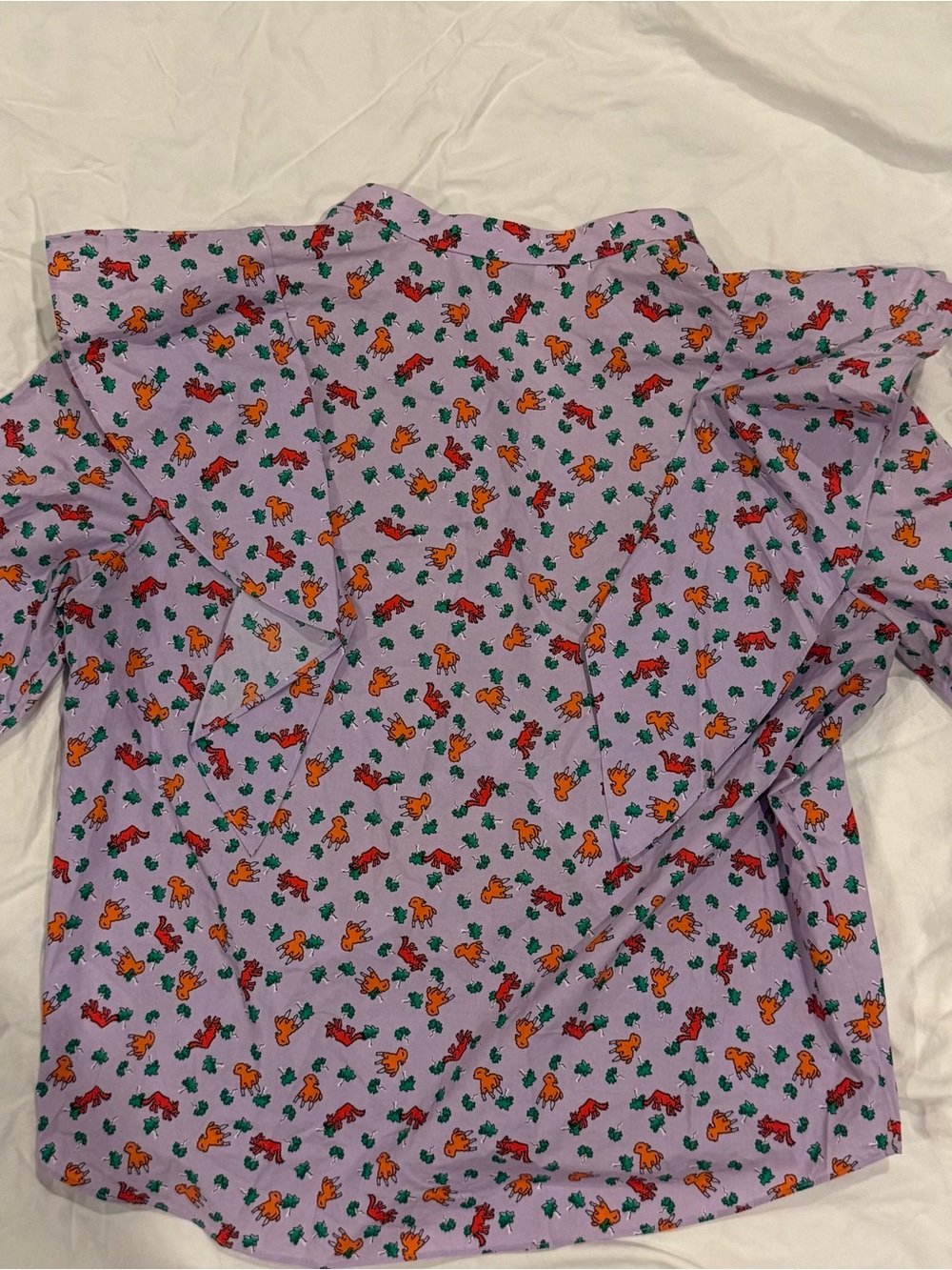 Paris Atelier Other Stories Lavender Shirt with Red & Orange lamb Print - Picture 2 of 3